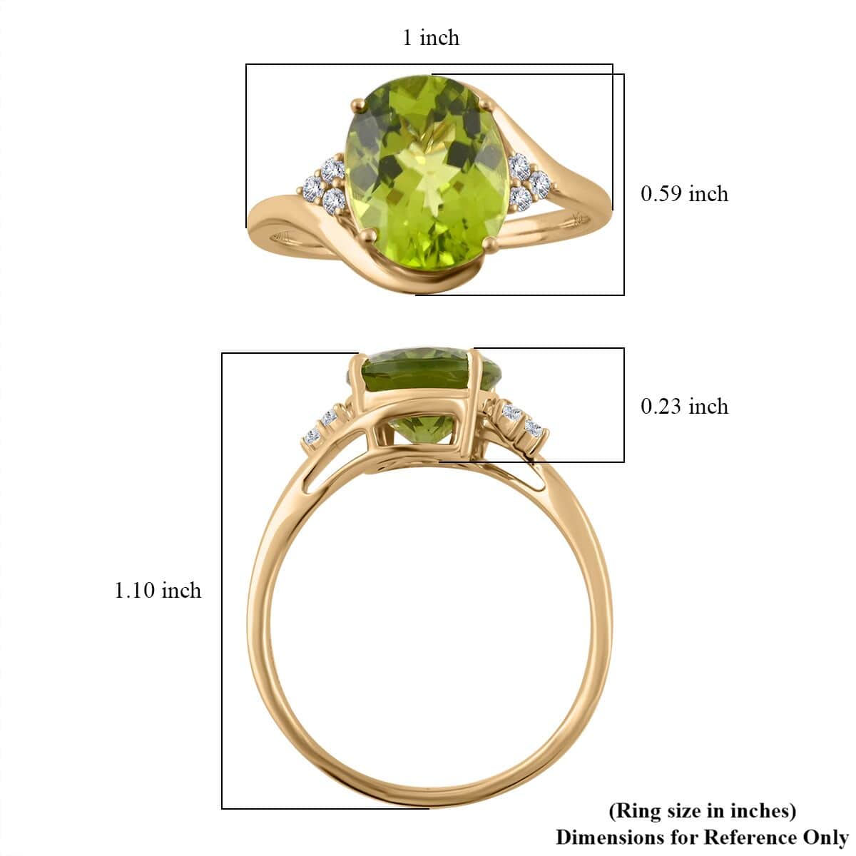 Luxoro 10K Yellow Gold AAA Peridot and I1 Diamond Ring (Size 8.0) 4.10 ctw image number 5