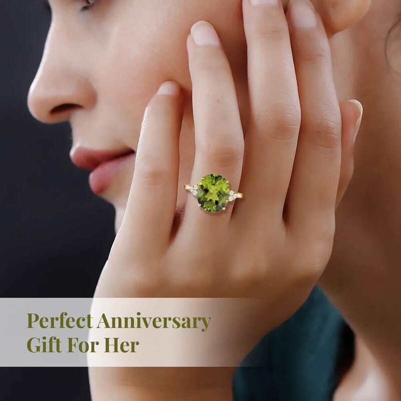 Certified & Appraised Luxoro 10K Yellow Gold AAA Peridot and G-H SI Diamond Ring (Size 10.0) 5.05 ctw
