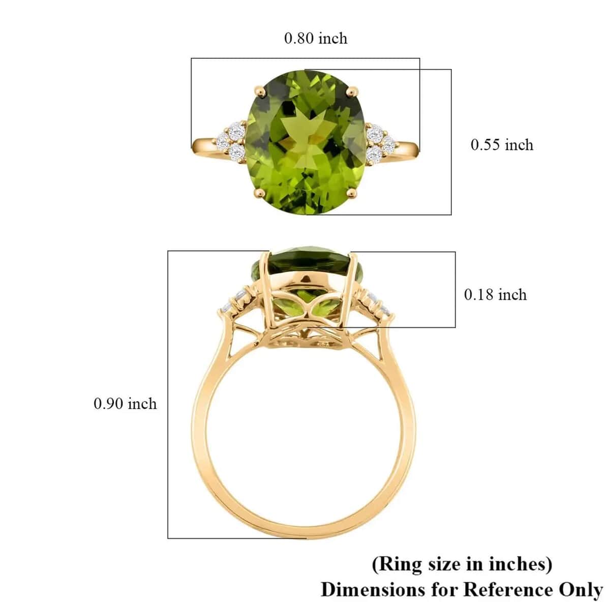 Certified & Appraised Luxoro 10K Yellow Gold AAA Peridot, Diamond (G-H, SI) Ring (Size 10.0) 5.00 ctw image number 5