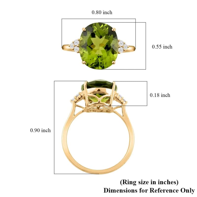 Certified & Appraised Luxoro 10K Yellow Gold AAA Peridot and G-H SI Diamond Ring (Size 10.0) 5.05 ctw