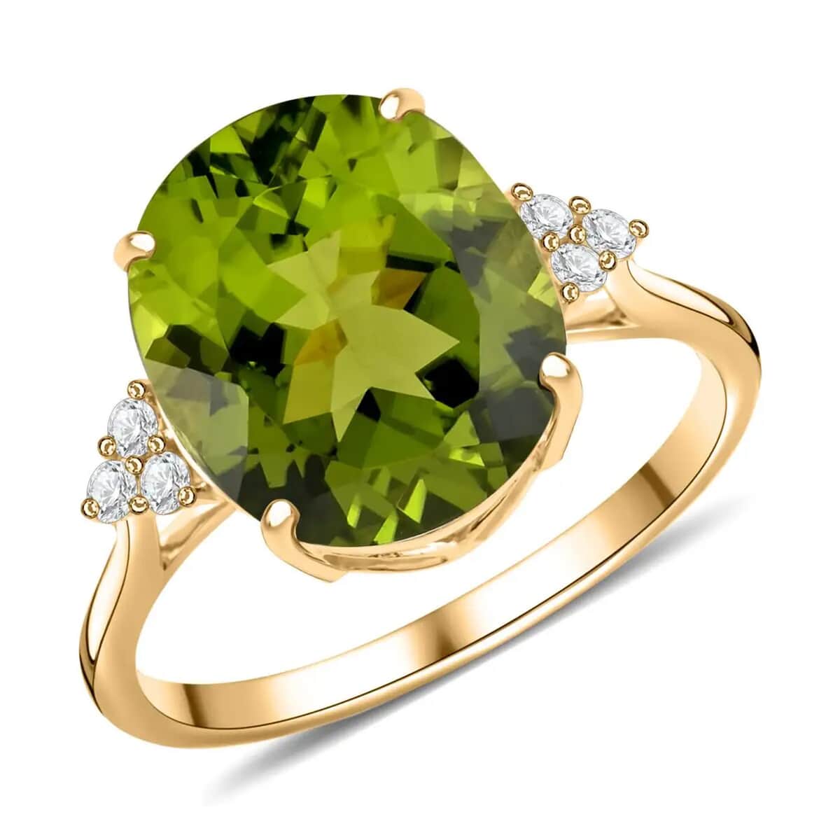 Certified & Appraised Luxoro AAA Peridot and G-H SI Diamond 5.05 ctw Ring in 10K Yellow Gold (Size 6.0) image number 0