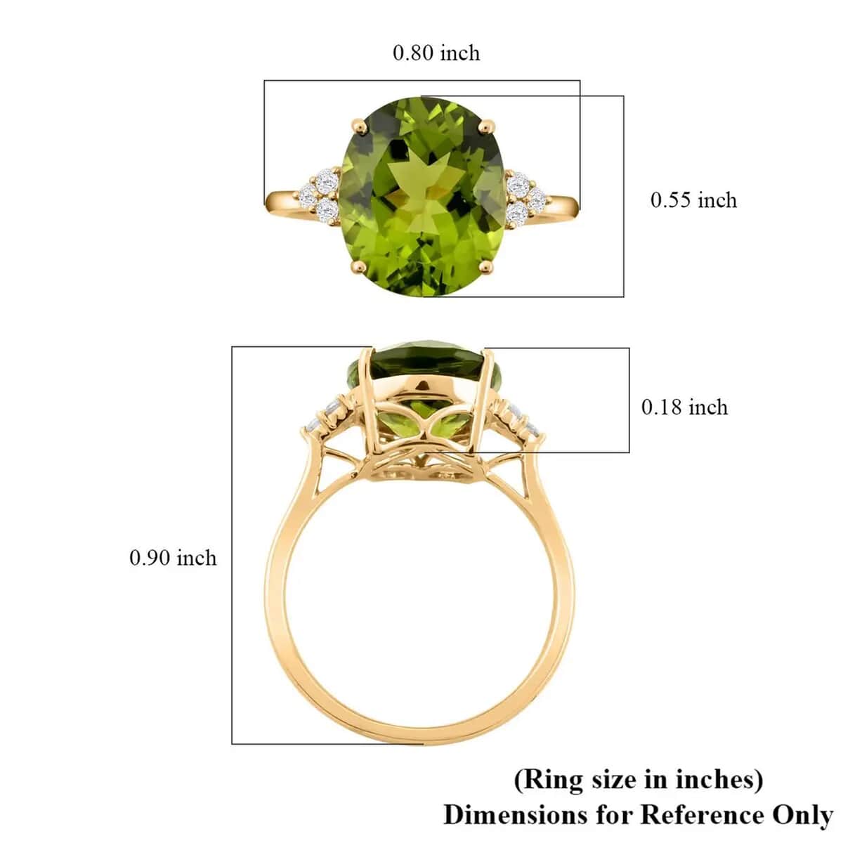 Certified & Appraised Luxoro AAA Peridot and G-H SI Diamond 5.05 ctw Ring in 10K Yellow Gold (Size 6.0) image number 5