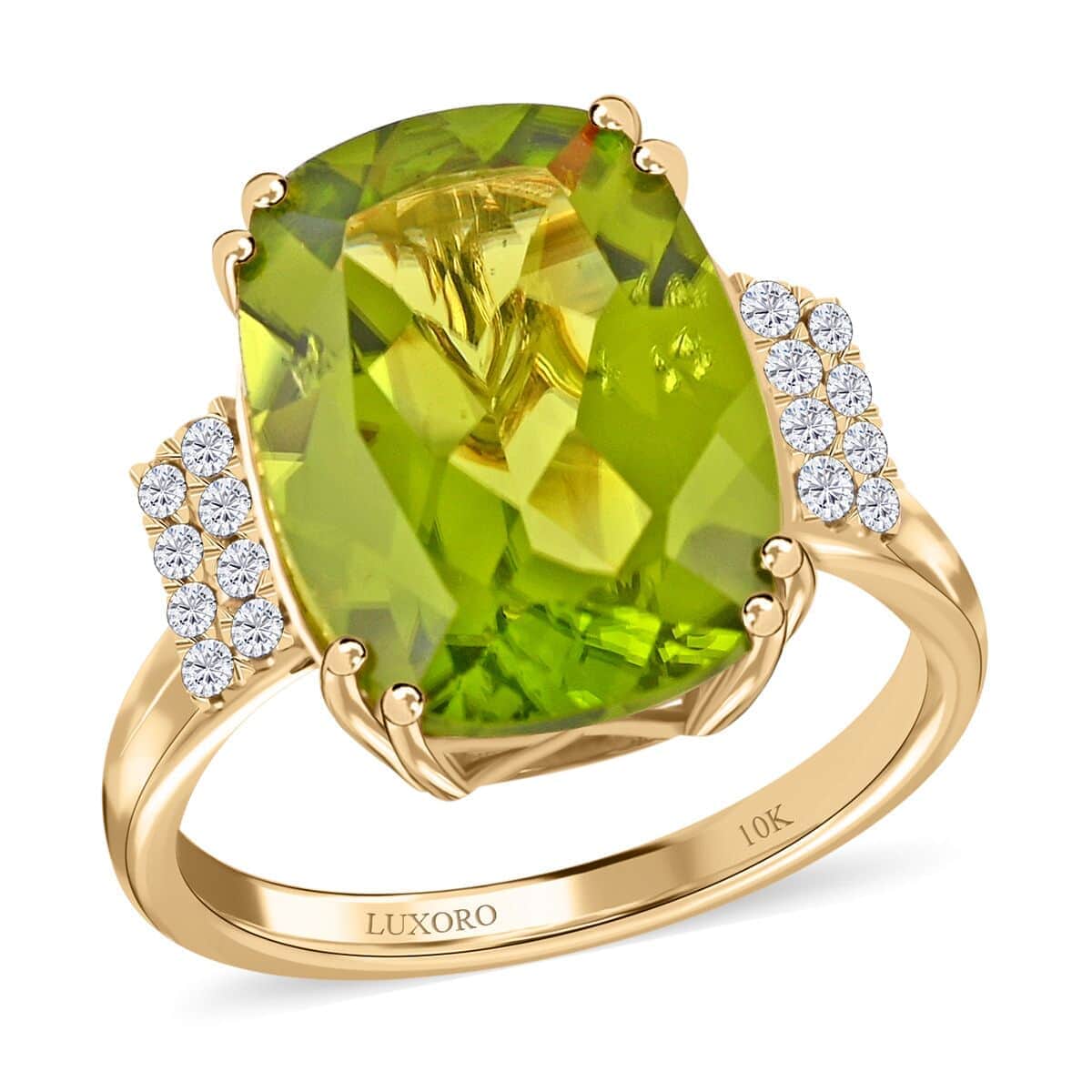 Certified and Appraised Luxoro 10K Yellow Gold AAA Peridot and I1 Diamond Ring 7.00 ctw image number 0