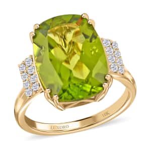 Certified and Appraised Luxoro 10K Yellow Gold AAA Peridot and I1 Diamond Ring (Size 8.0) 7.00 ctw