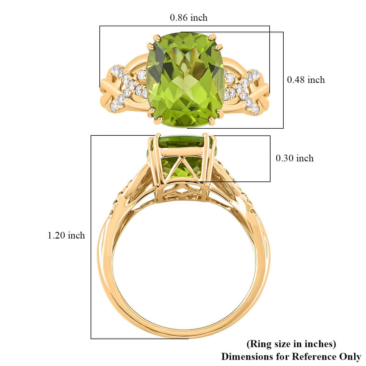 Certified and Appraised Luxoro 10K Yellow Gold AAA Peridot and G-H SI Diamond Ring (Size 10.0) 4.50 ctw image number 5