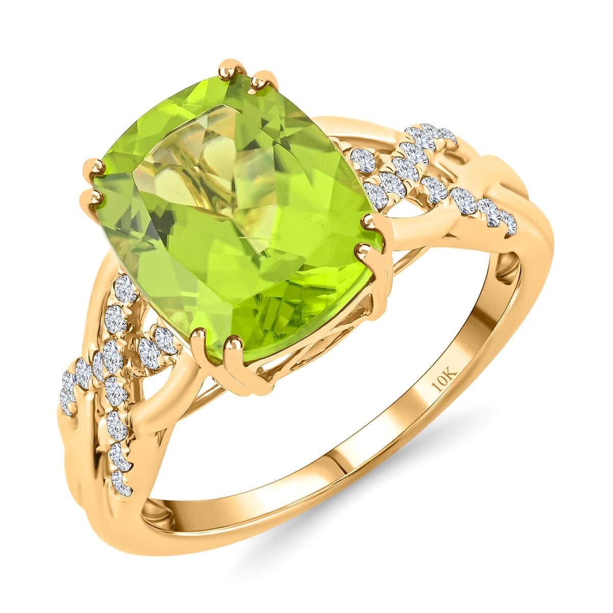 Certified and Appraised Luxoro 10K Yellow Gold AAA Peridot and G-H SI Diamond Ring (Size 7.0) 4.50 ctw image number 0