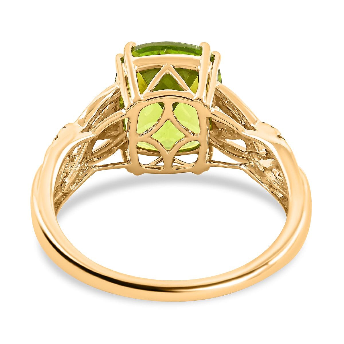 Certified and Appraised Luxoro 10K Yellow Gold AAA Peridot and G-H SI Diamond Ring (Size 8.0) 4.50 ctw image number 4