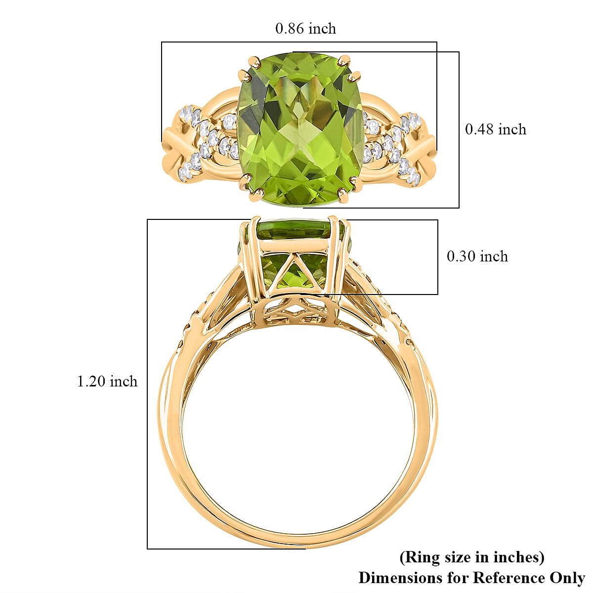 Certified and Appraised Luxoro 10K Yellow Gold AAA Peridot and G-H SI Diamond Ring (Size 8.0) 4.50 ctw image number 5