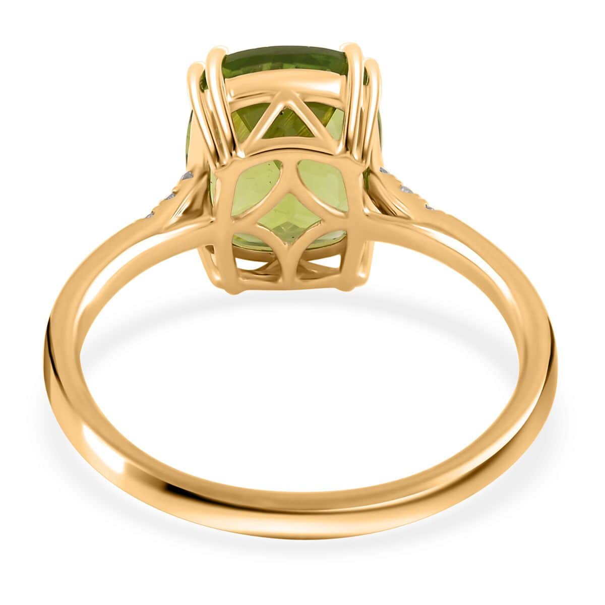 Certified & Appraised Luxoro 10K Yellow Gold AAA Peridot and G-H SI Diamond Ring 4.35 ctw image number 4