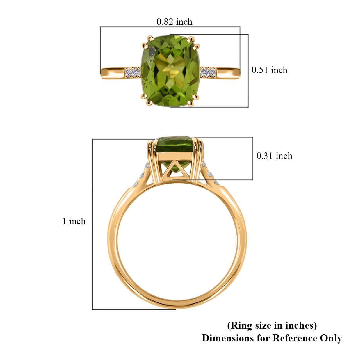 Certified & Appraised Luxoro 10K Yellow Gold AAA Peridot and G-H SI Diamond Ring 4.35 ctw image number 5