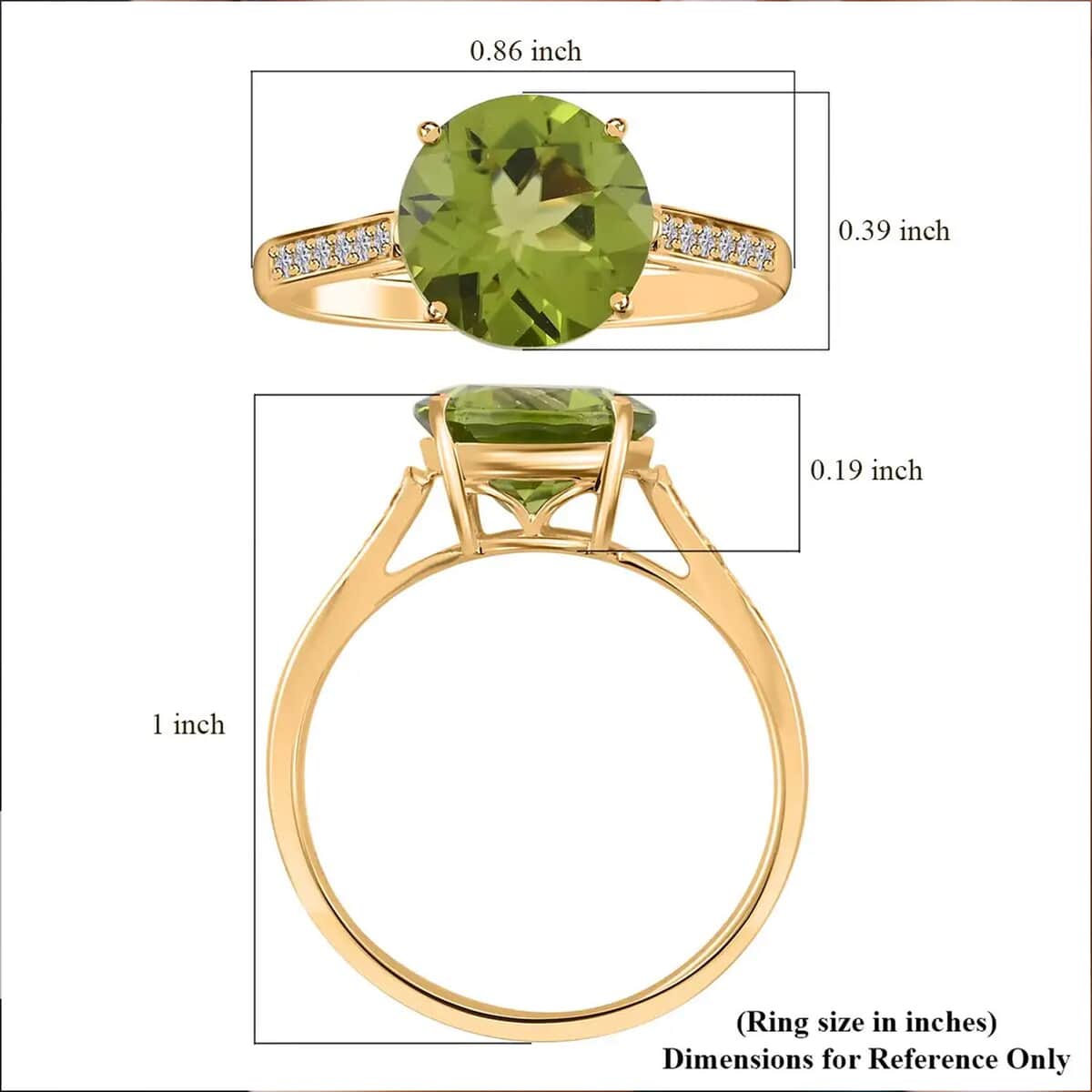 Certified and Appraised Luxoro AAA Peridot and I1 Diamond 4.20 ctw Ring in 10K Yellow Gold (Size 6.0) image number 6