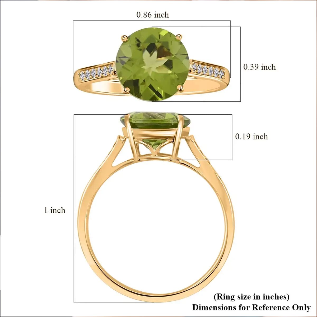 Certified and Appraised Luxoro AAA Peridot and I1 Diamond 4.20 ctw Ring in 10K Yellow Gold (Size 7.0) image number 6