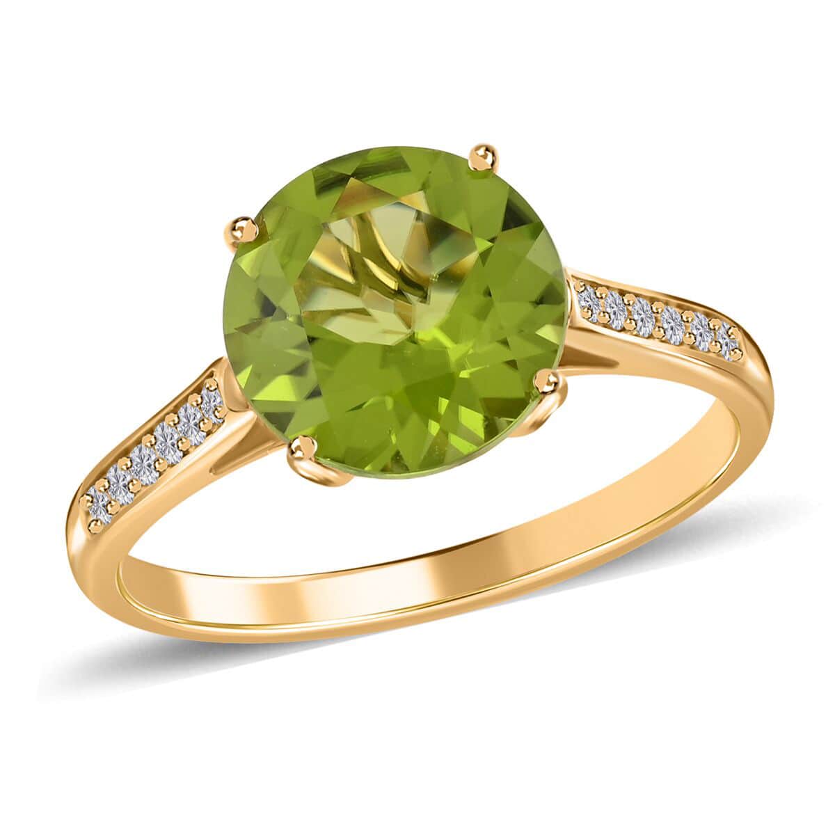 Certified and Appraised Luxoro 10K Yellow Gold AAA Peridot and I1 Diamond Ring (Size 8.0) 4.20 ctw image number 0