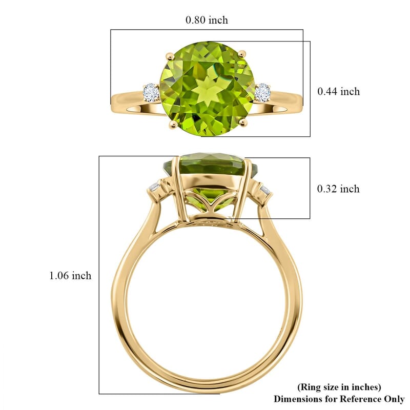 Certified and Appraised Luxoro 10K Yellow Gold AAA Peridot and G-H SI Diamond Ring (Size 10.0) 4.10 ctw