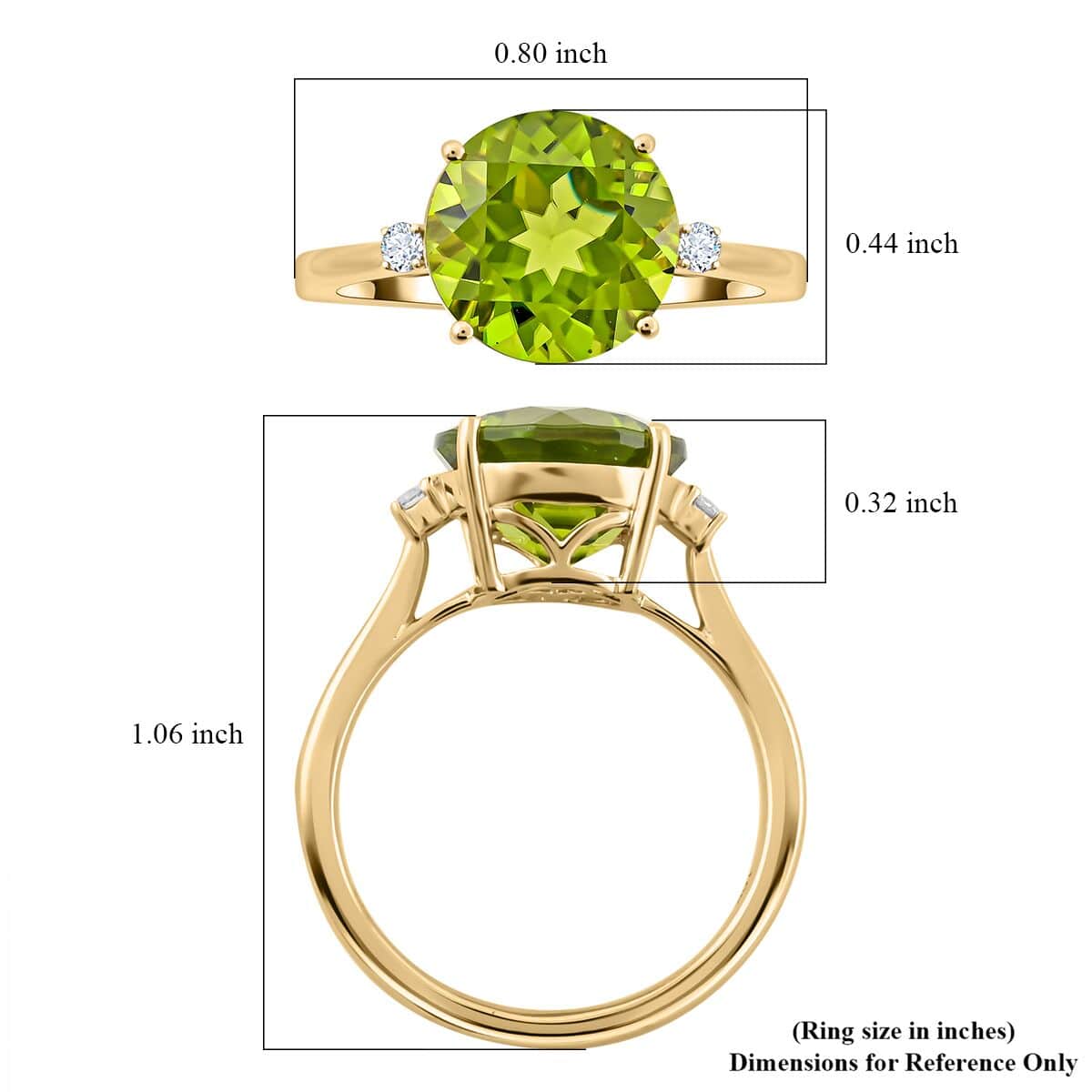 Certified and Appraised Luxoro AAA Peridot and G-H SI Diamond 4.10 ctw Ring in 10K Yellow Gold (Size 8.0) image number 5