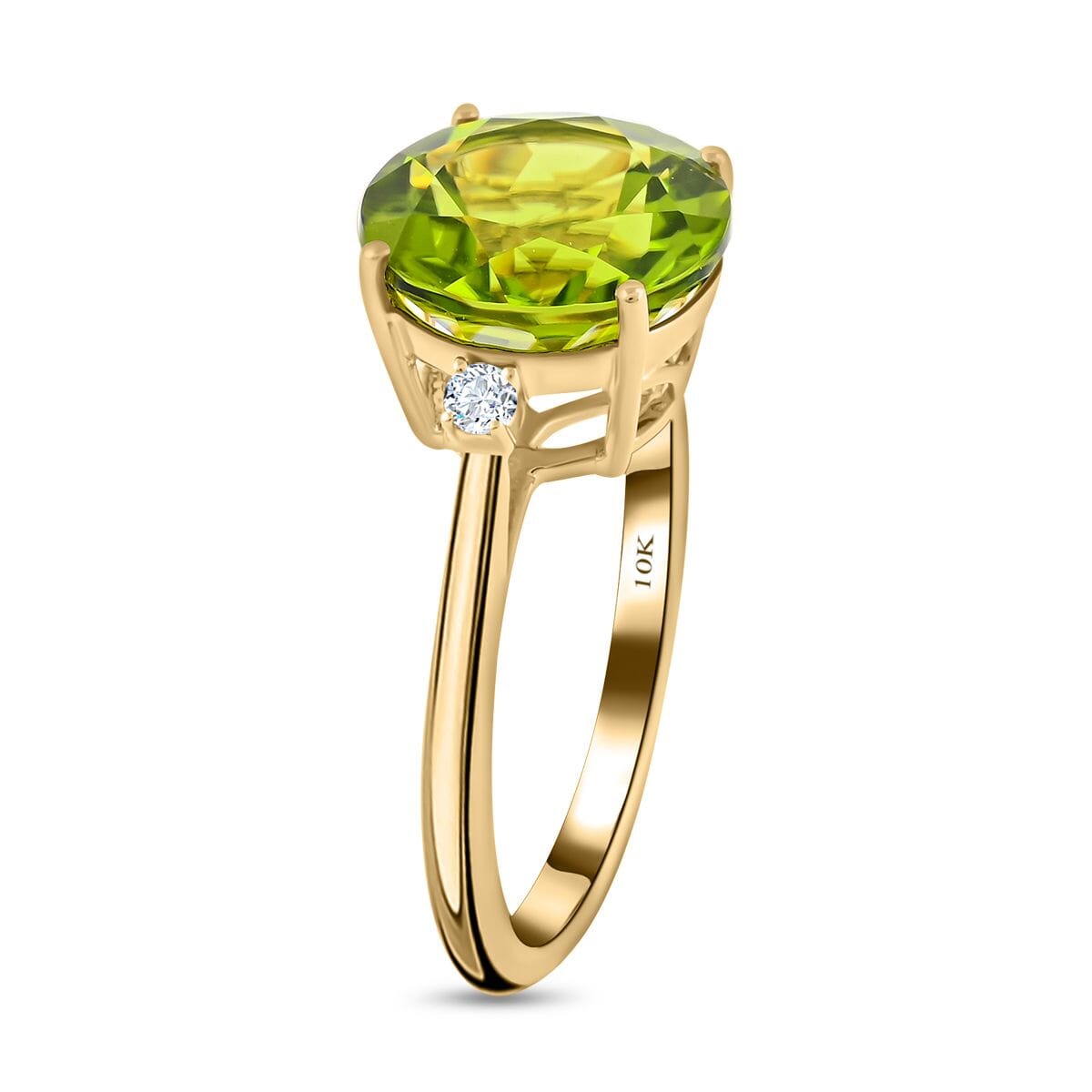 Certified and Appraised Luxoro 10K Yellow Gold AAA Peridot and G-H SI Diamond Ring (Size 9.0) 4.10 ctw image number 3