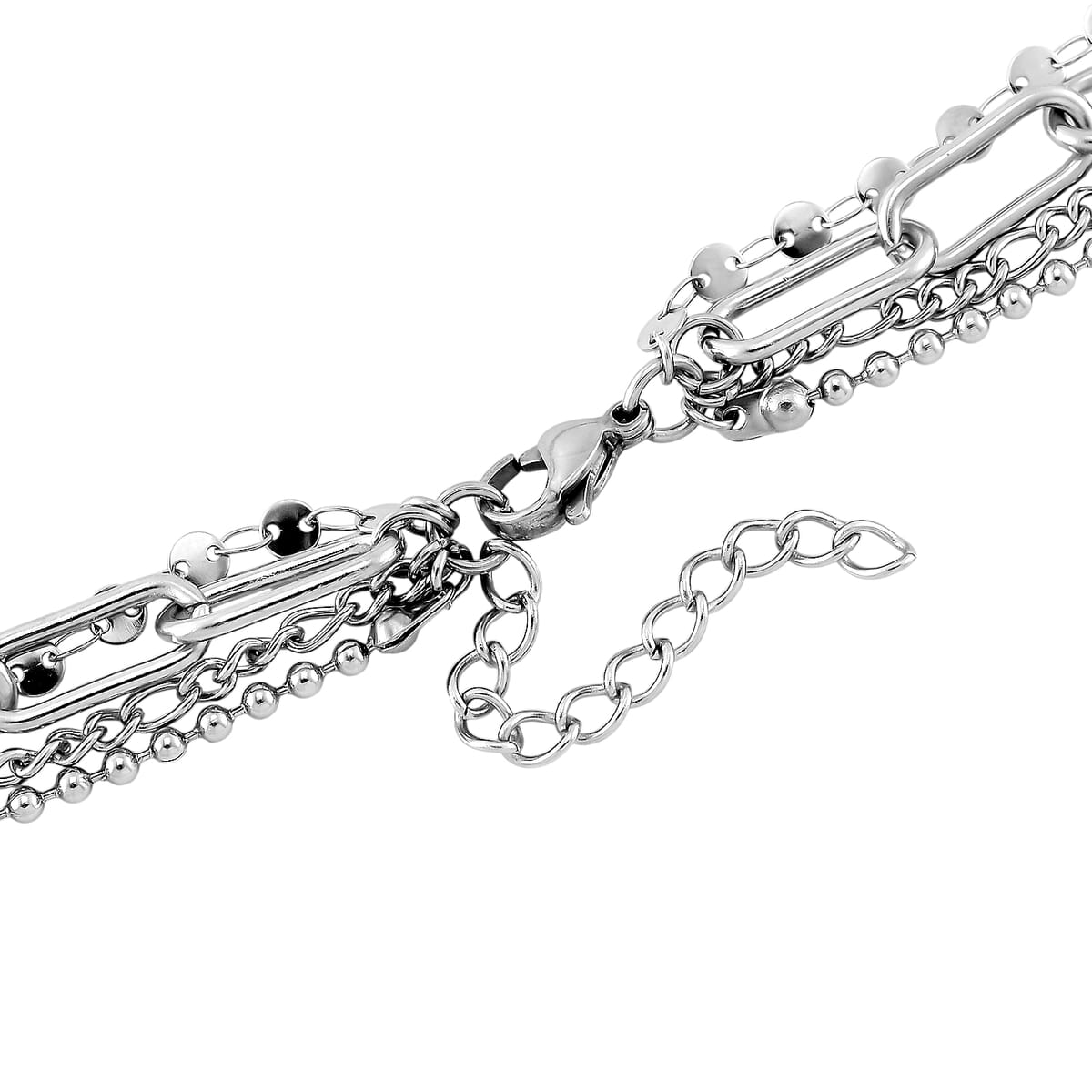 Set of 4 Multi Strand Coin Charm Link Chain Necklace (16, 18, 20, 22 Inches) in Stainless Steel image number 3