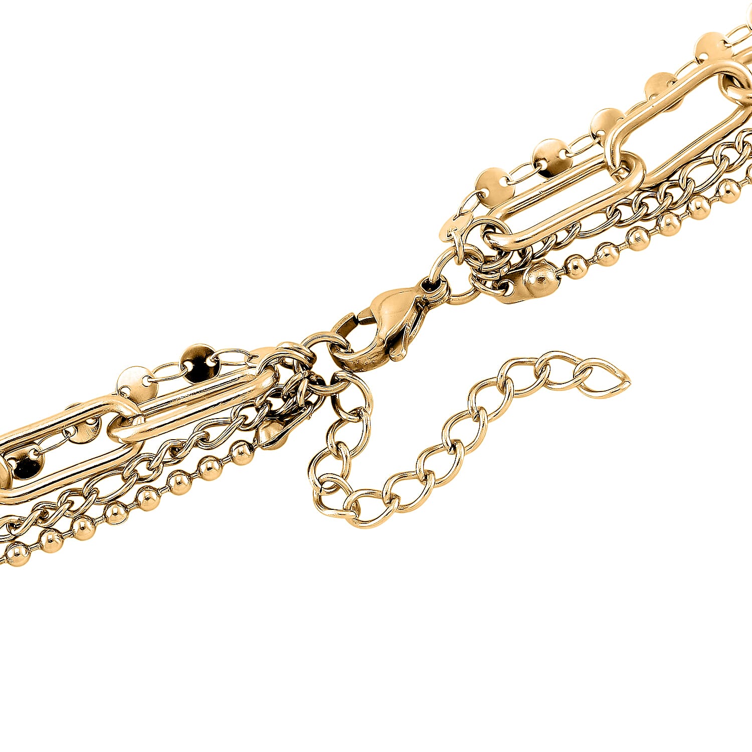 Set of 4 Multi Strand Coin Charm Link Chain Necklace 16, 18, 20, 22 Inches in ION Plated YG Stainless Steel