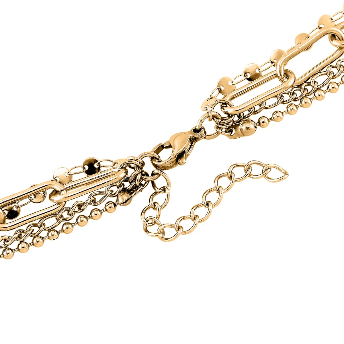 Set of 4 Multi Strand Coin Charm Link Chain Necklace 16, 18, 20, 22 Inches in ION Plated YG Stainless Steel image number 3
