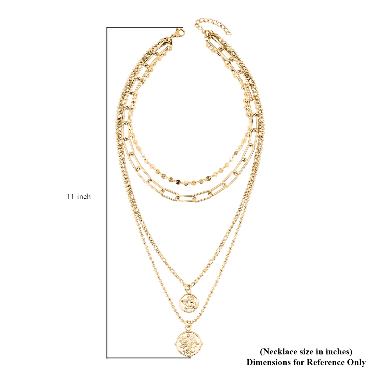 Set of 4 Multi Strand Coin Charm Link Chain Necklace 16, 18, 20, 22 Inches in ION Plated YG Stainless Steel image number 4