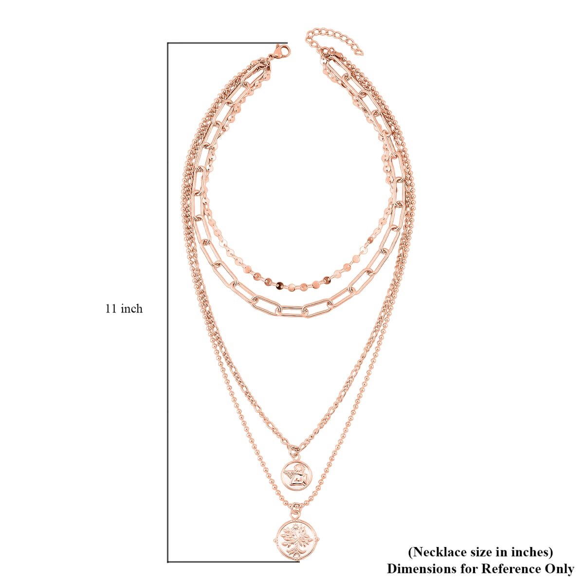 Set of 4 Multi Strand Coin Charm Link Chain Necklace 16, 18, 20, 22 Inches in ION Plated RG Stainless Steel image number 4