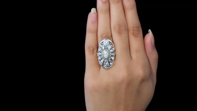 Artisan Crafted White Buffalo Ring in Sterling Silver 5.50 ctw