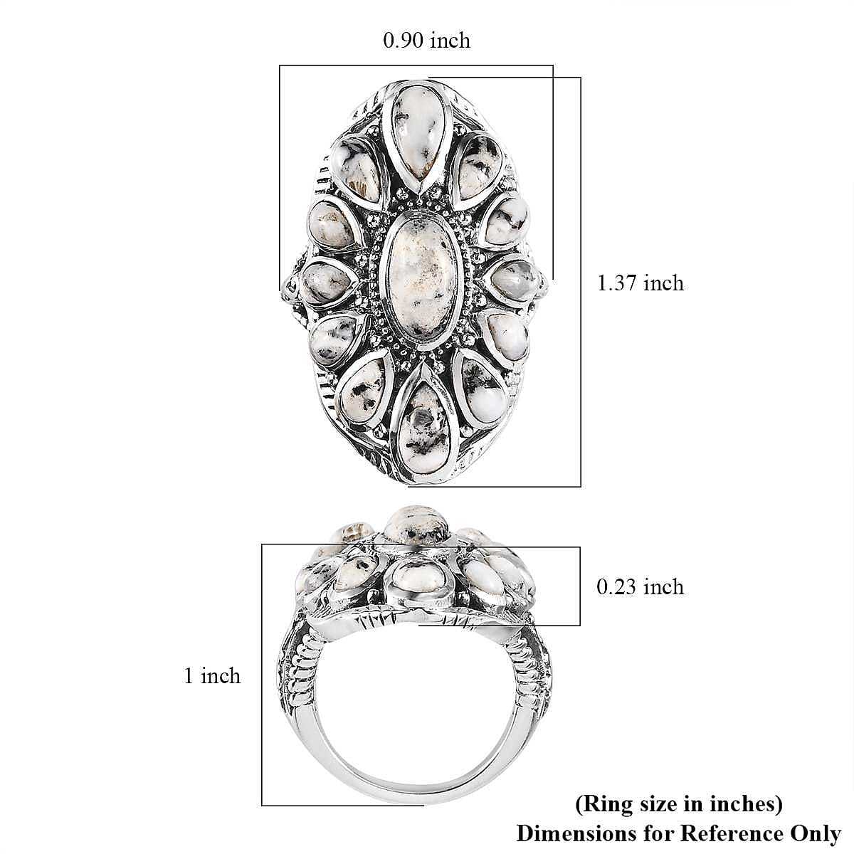 D'Joy Artisan Crafted White Buffalo 5.50 ctw Ring in Sterling Silver (Size 10.0)