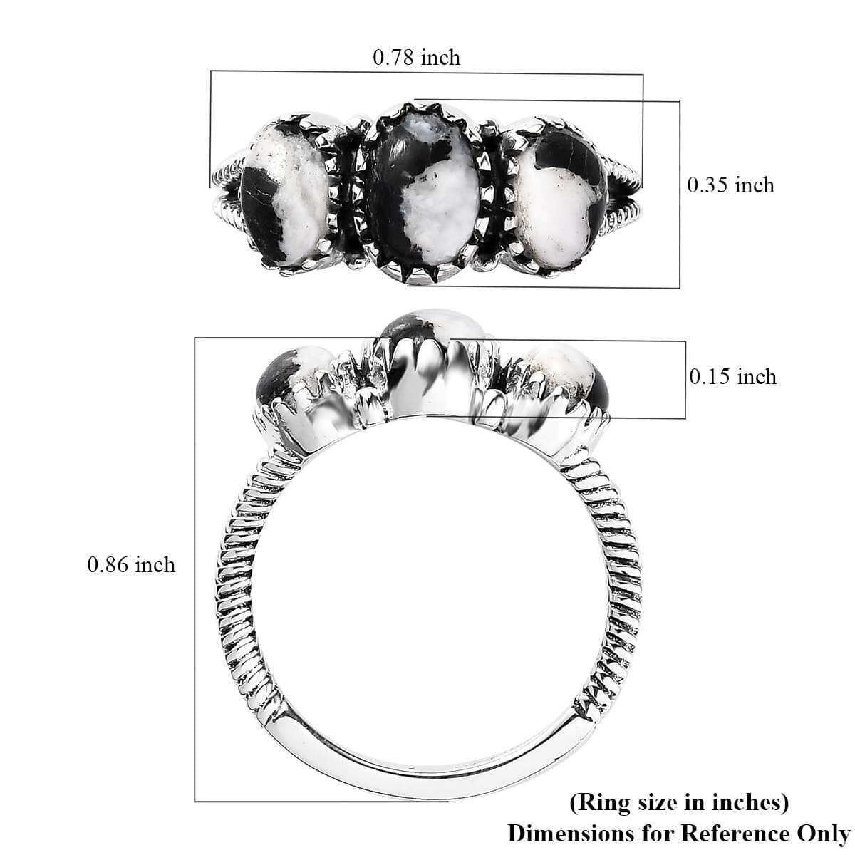 Artisan Crafted White Buffalo 3 Stone Ring in Sterling Silver 1.85 ctw image number 5