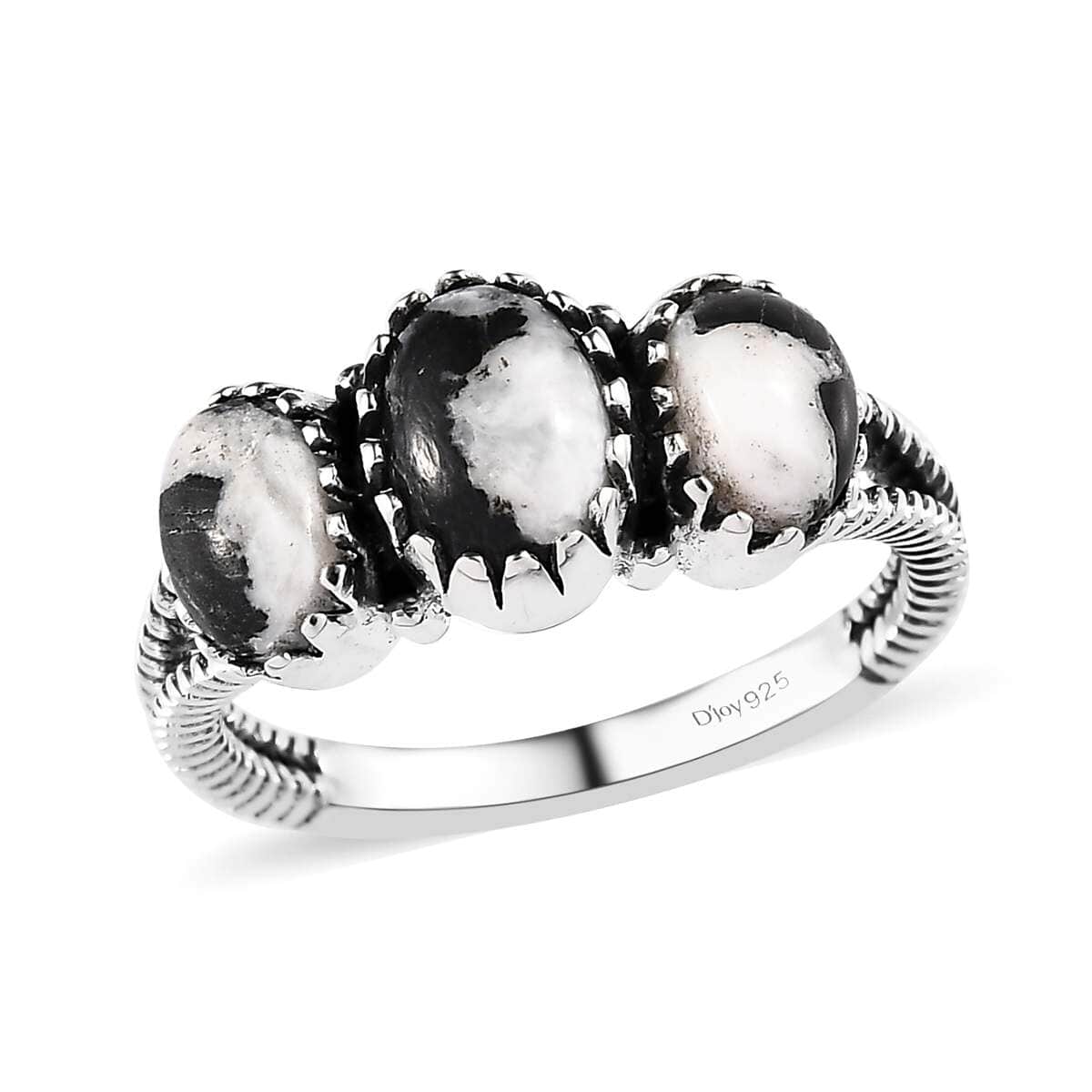 Artisan Crafted White Buffalo 3 Stone Ring in Sterling Silver (Size 5.0) 1.85 ctw image number 0