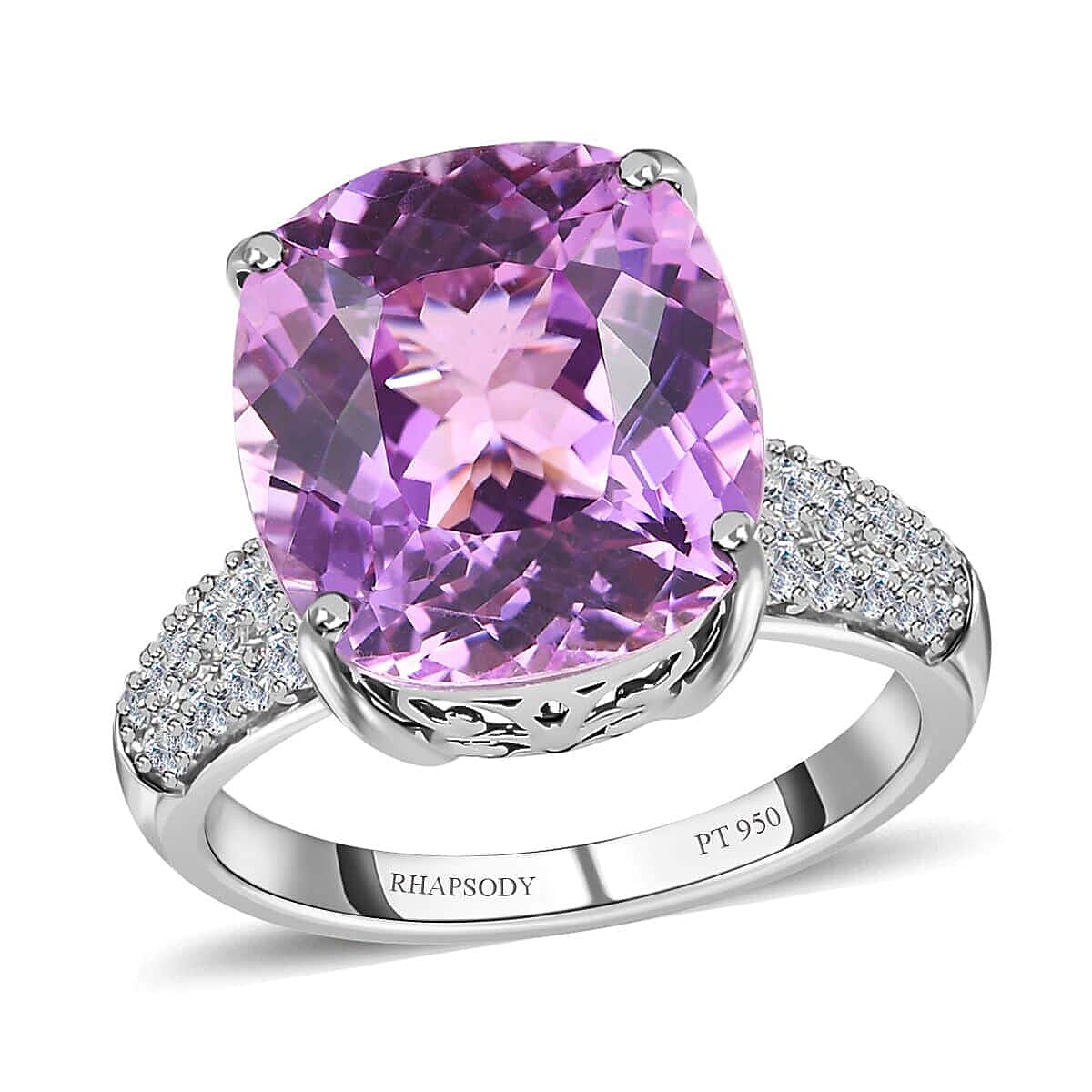 Rhapsody 950 Platinum AAAA Patroke Kunzite and E-F VS2 Diamond Ring (Size 7.0) 7.10 Grams 12.20 ctw image number 0