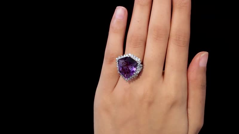 TLV African Amethyst, White Zircon Ring in Platinum Over Sterling Silver (Size 10.0) 21.00 ctw
