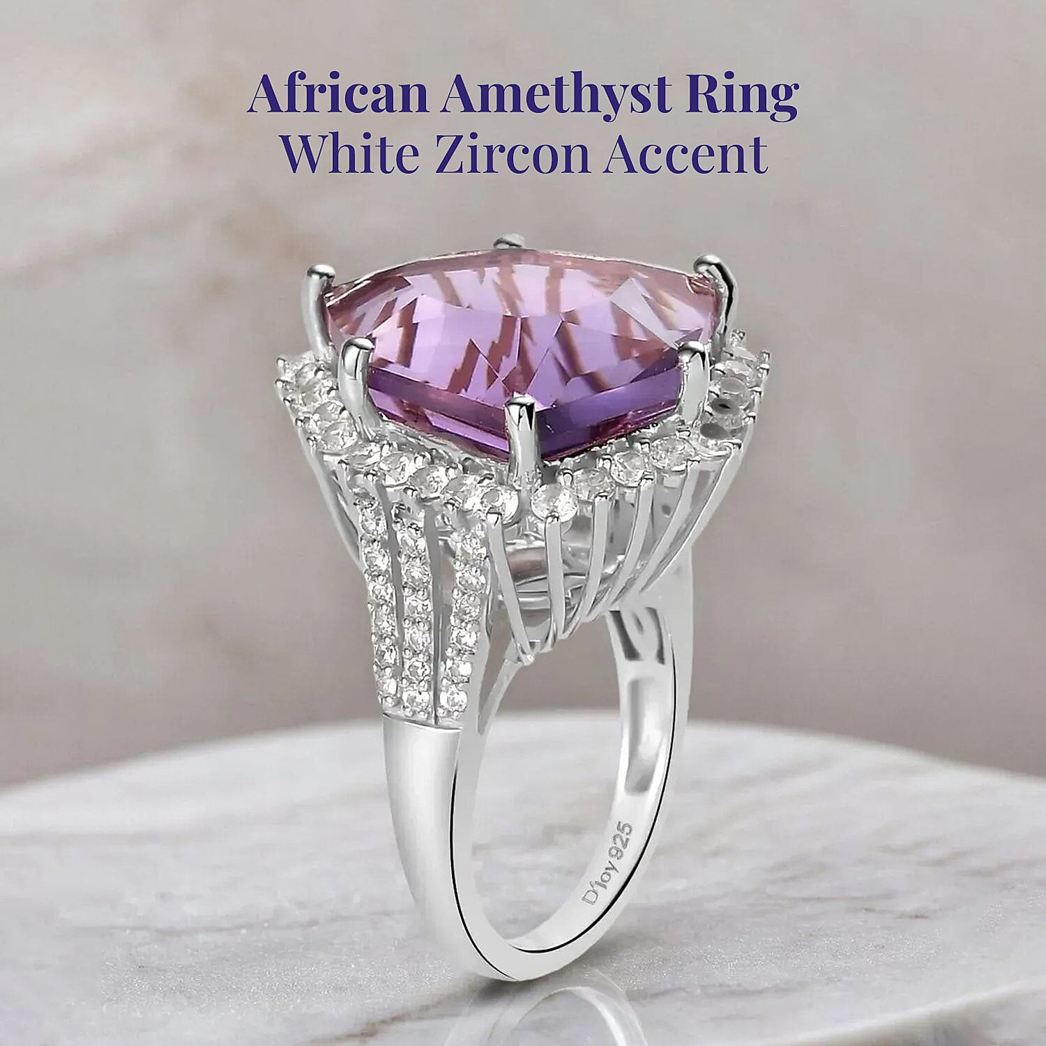 African Amethyst and White Zircon Ring in Platinum Over Sterling Silver (Size 10.0) 19.40 ctw