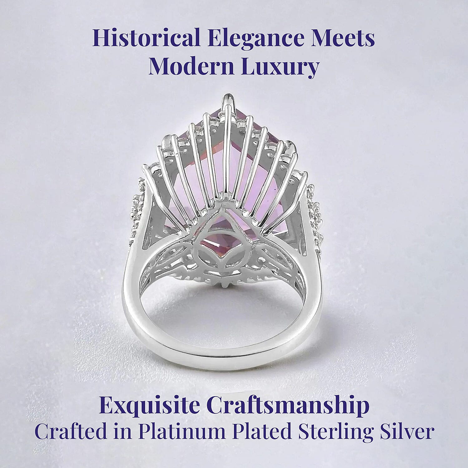 African Amethyst and White Zircon Ring in Platinum Over Sterling Silver (Size 10.0) 19.40 ctw