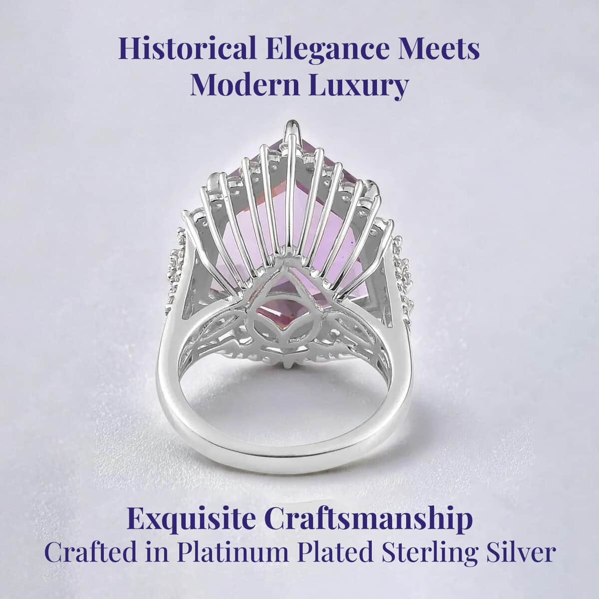 TLV African Amethyst, White Zircon Ring in Platinum Over Sterling Silver (Size 10.0) 21.00 ctw image number 3