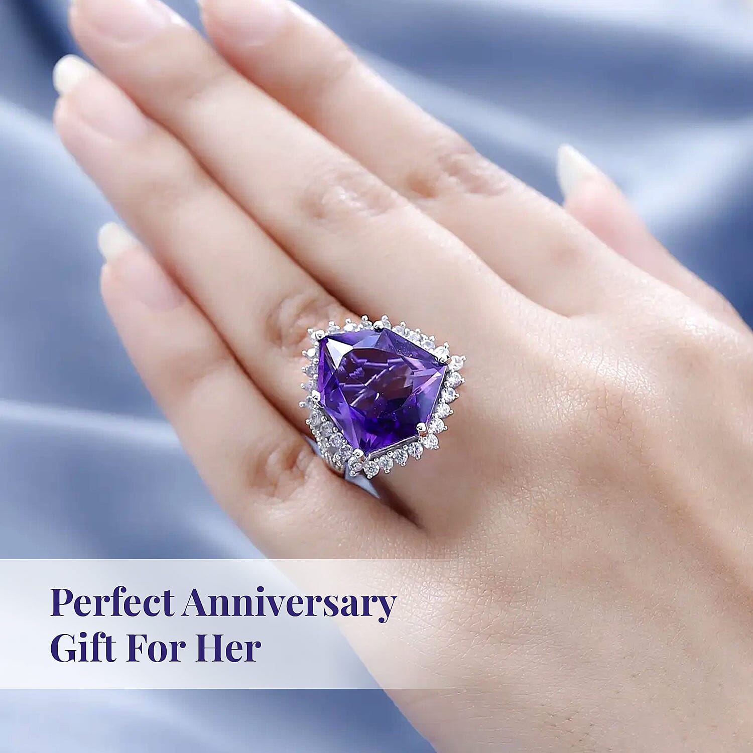African Amethyst and White Zircon Ring in Platinum Over Sterling Silver (Size 10.0) 19.40 ctw