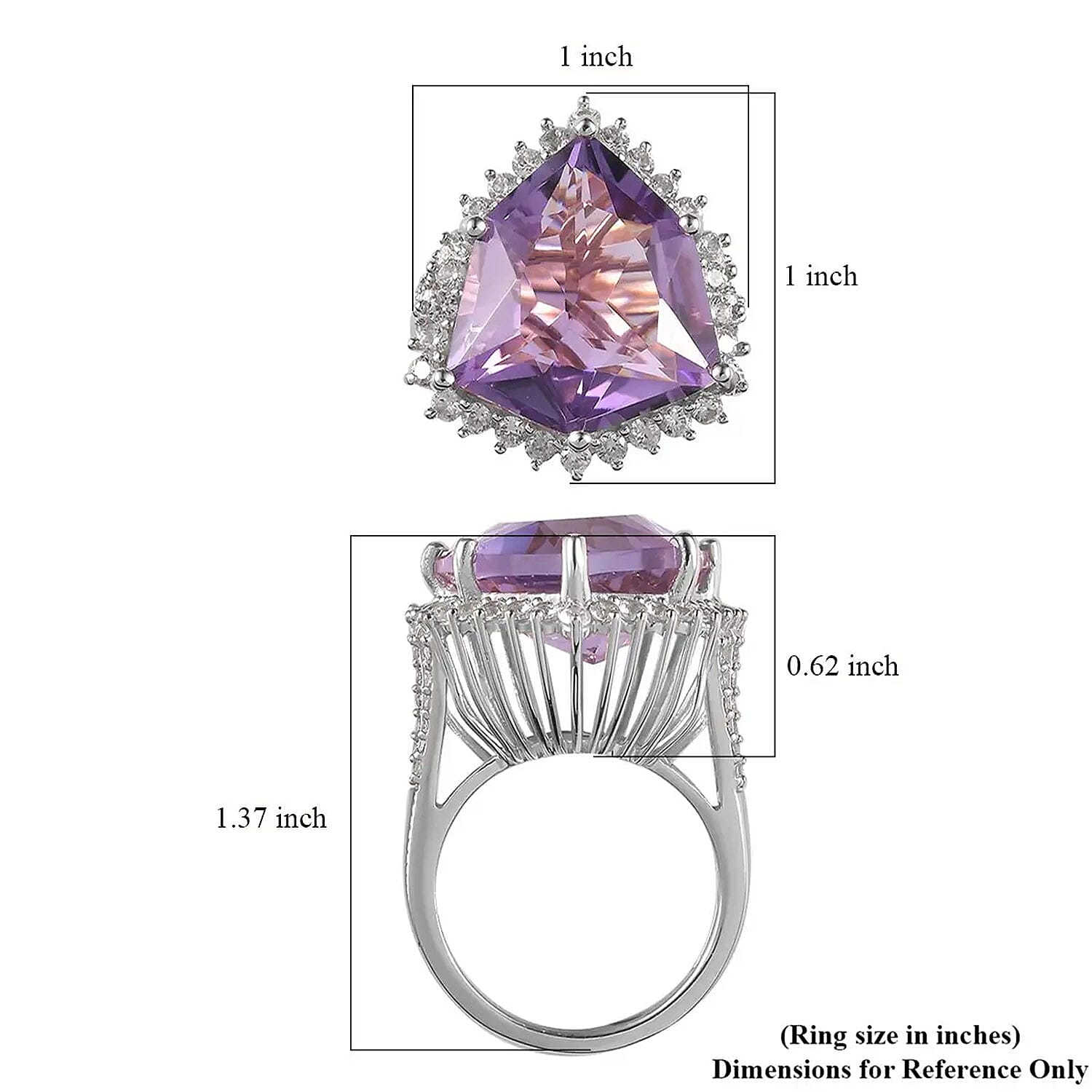 African Amethyst and White Zircon Ring in Platinum Over Sterling Silver (Size 10.0) 19.40 ctw