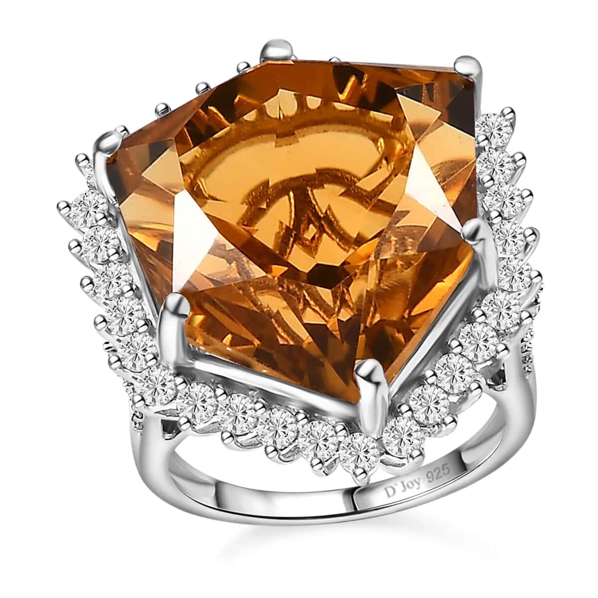 Brazilian Citrine and White Zircon Ring in Platinum Over Sterling Silver (Size 10.0) 17.60 ctw image number 0