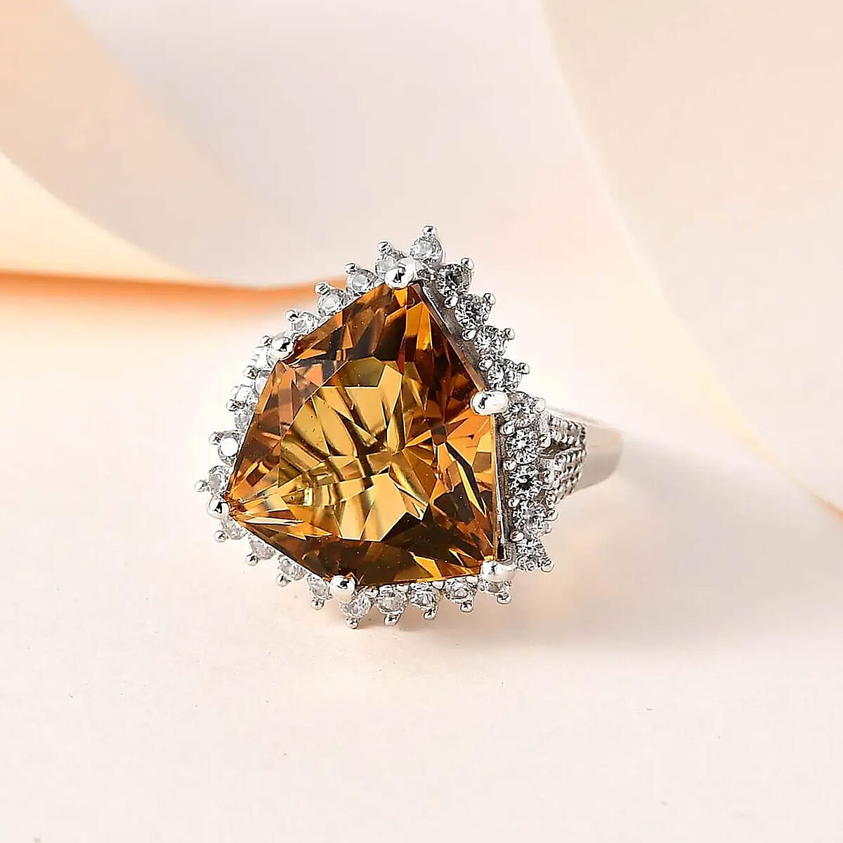 Brazilian Citrine and White Zircon 17.60 ctw Ring in Platinum Over Sterling Silver (Size 8.0) image number 1