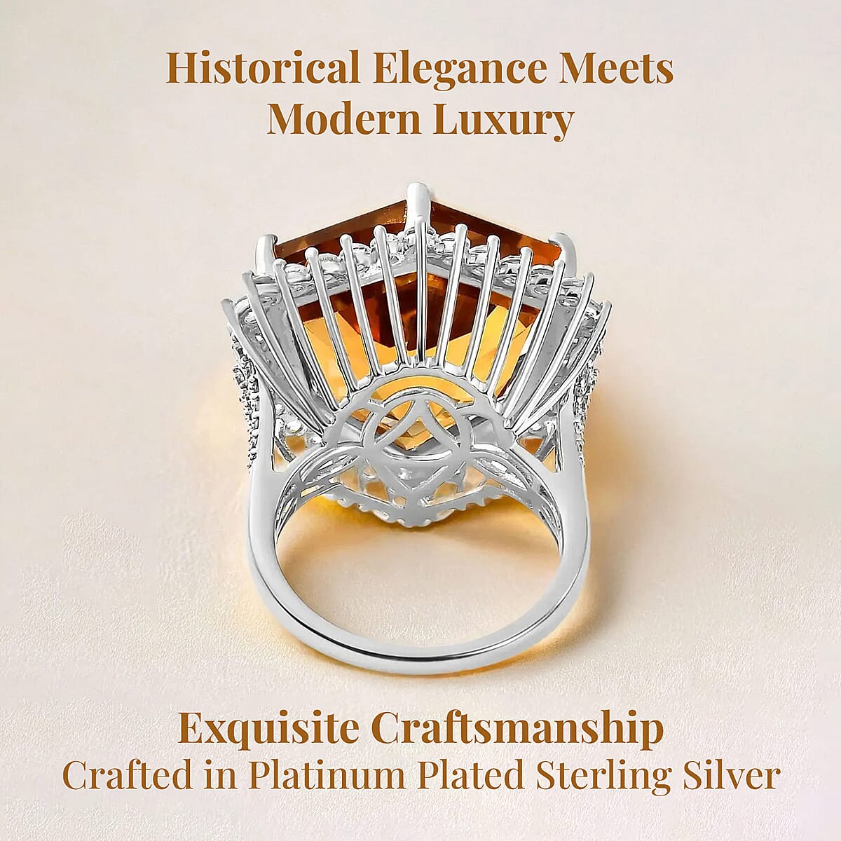 Brazilian Citrine and White Zircon 17.60 ctw Ring in Platinum Over Sterling Silver (Size 8.0) image number 3