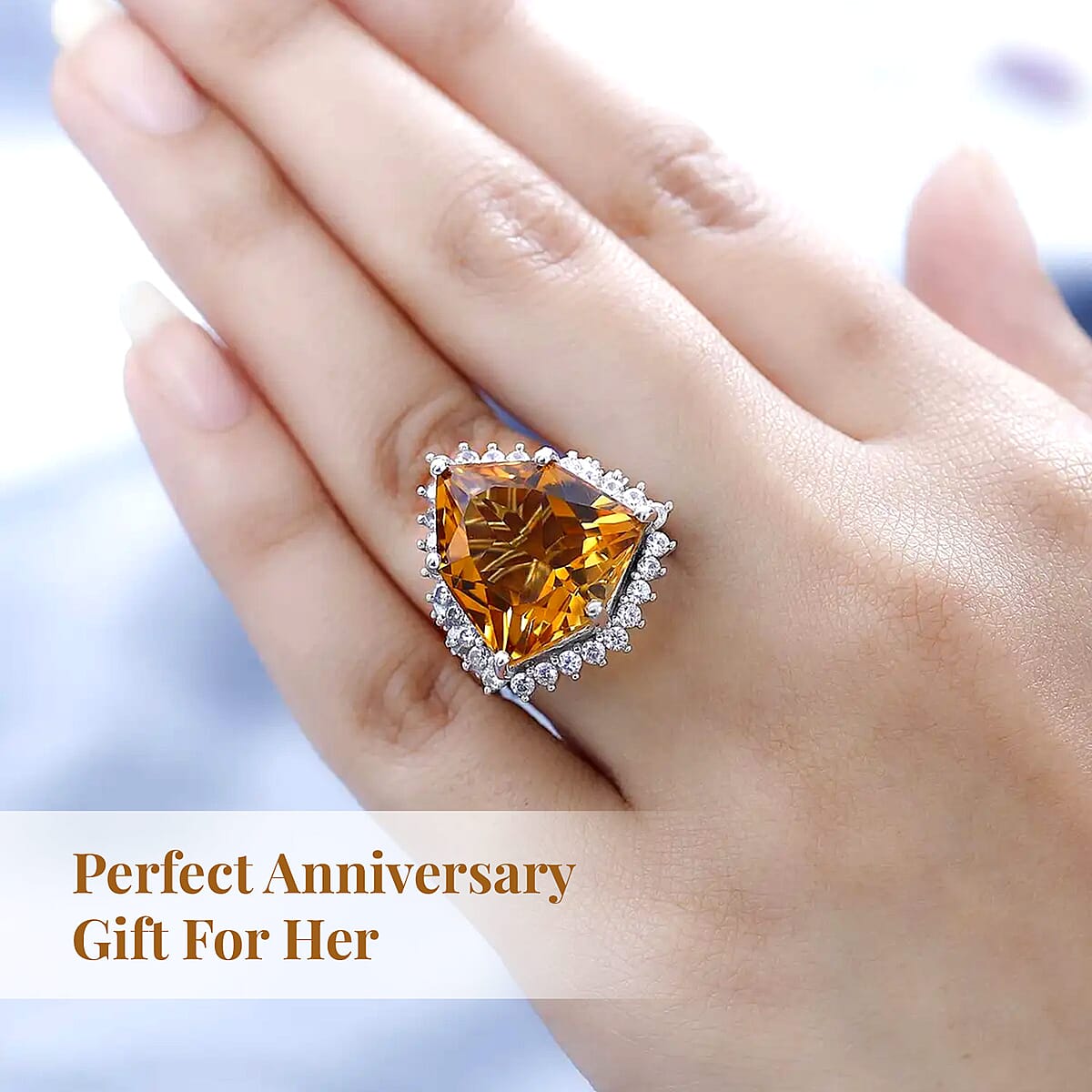 Brazilian Citrine and White Zircon 17.60 ctw Ring in Platinum Over Sterling Silver (Size 8.0) image number 4