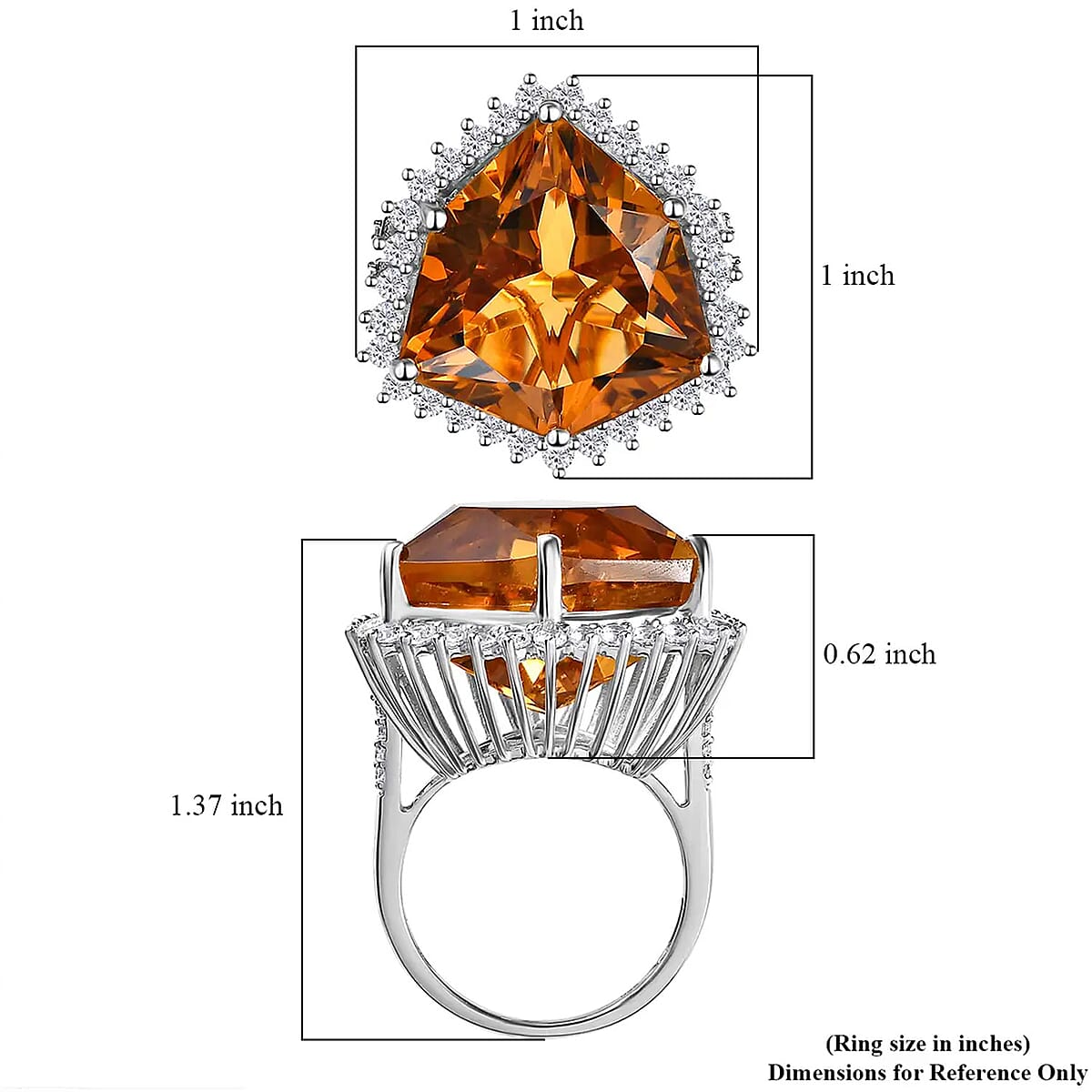 Brazilian Citrine and White Zircon 17.60 ctw Ring in Platinum Over Sterling Silver (Size 8.0) image number 6