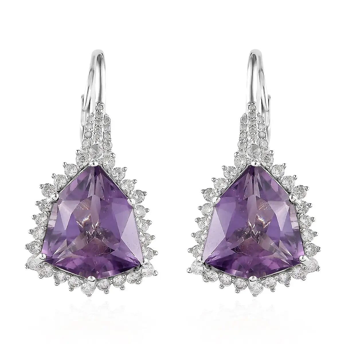 African Amethyst, White Zircon Stud Earrings in Platinum Over Sterling Silver 17.50 ctw image number 0