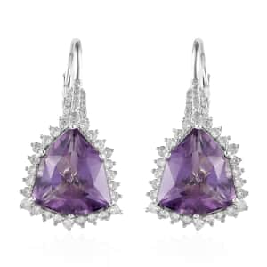 African Amethyst and White Zircon Stud Earrings in Platinum Over Sterling Silver 17.50 ctw
