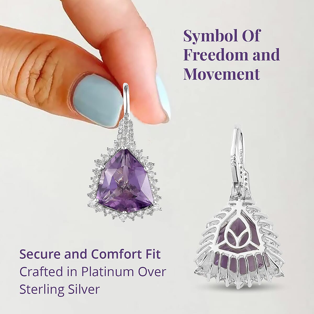 African Amethyst, White Zircon Stud Earrings in Platinum Over Sterling Silver 17.50 ctw image number 3