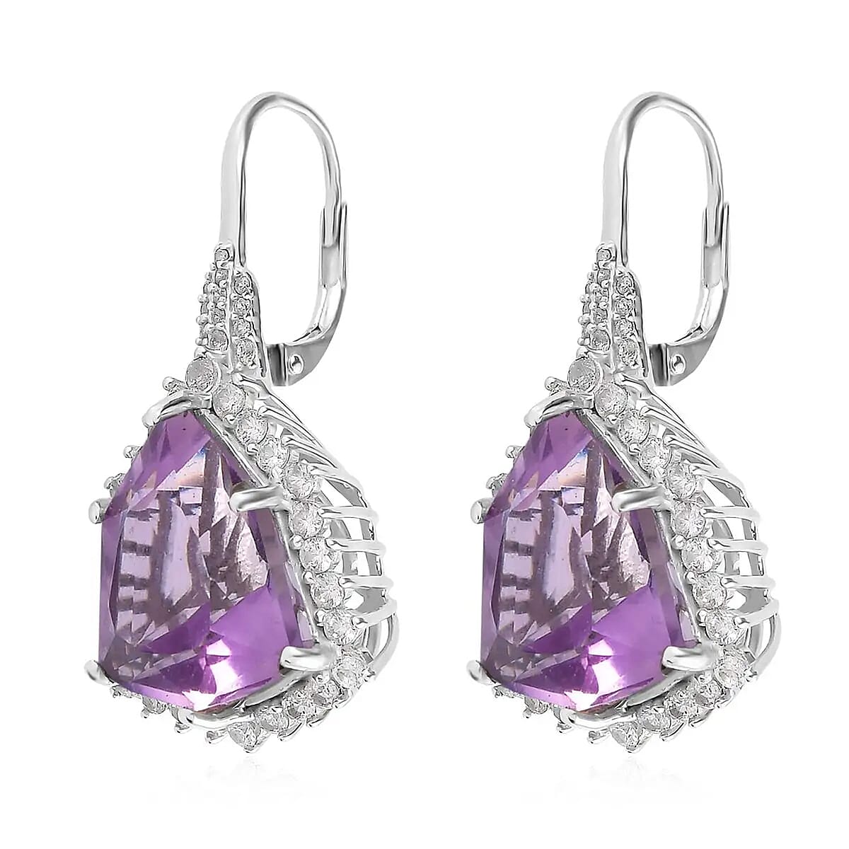 African Amethyst, White Zircon Stud Earrings in Platinum Over Sterling Silver 17.50 ctw image number 6