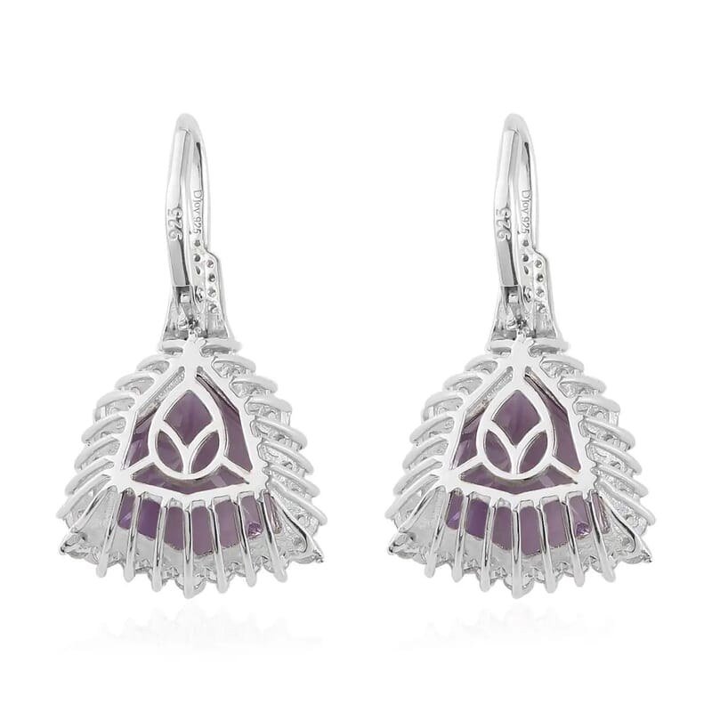 African Amethyst and White Zircon Stud Earrings in Platinum Over Sterling Silver 17.50 ctw