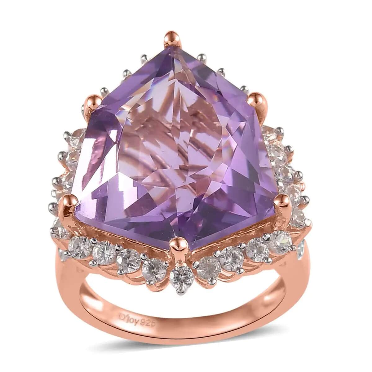 Rose De France Amethyst and White Zircon Ring in Vermeil Rose Gold Over Sterling Silver (Size 6.0) 17.15 ctw image number 0