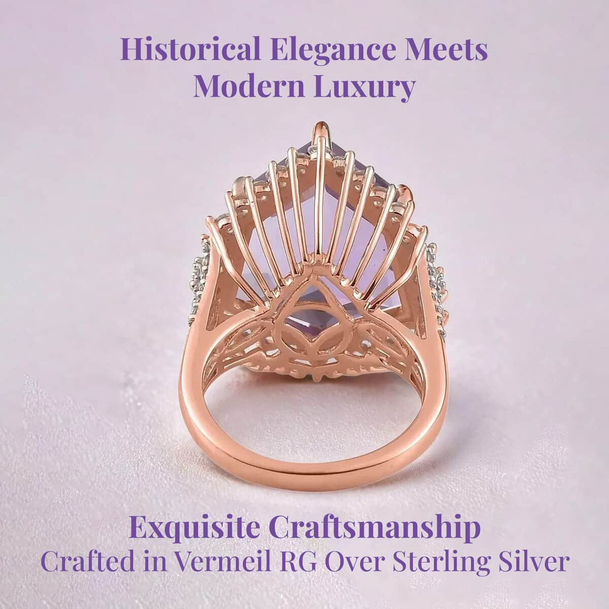 Rose De France Amethyst and White Zircon Ring in Vermeil Rose Gold Over Sterling Silver (Size 6.0) 17.15 ctw image number 3