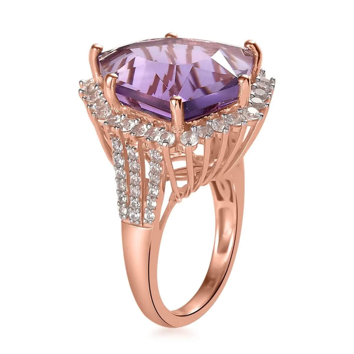 Rose De France Amethyst and White Zircon Ring in Vermeil Rose Gold Over Sterling Silver (Size 6.0) 17.15 ctw image number 5