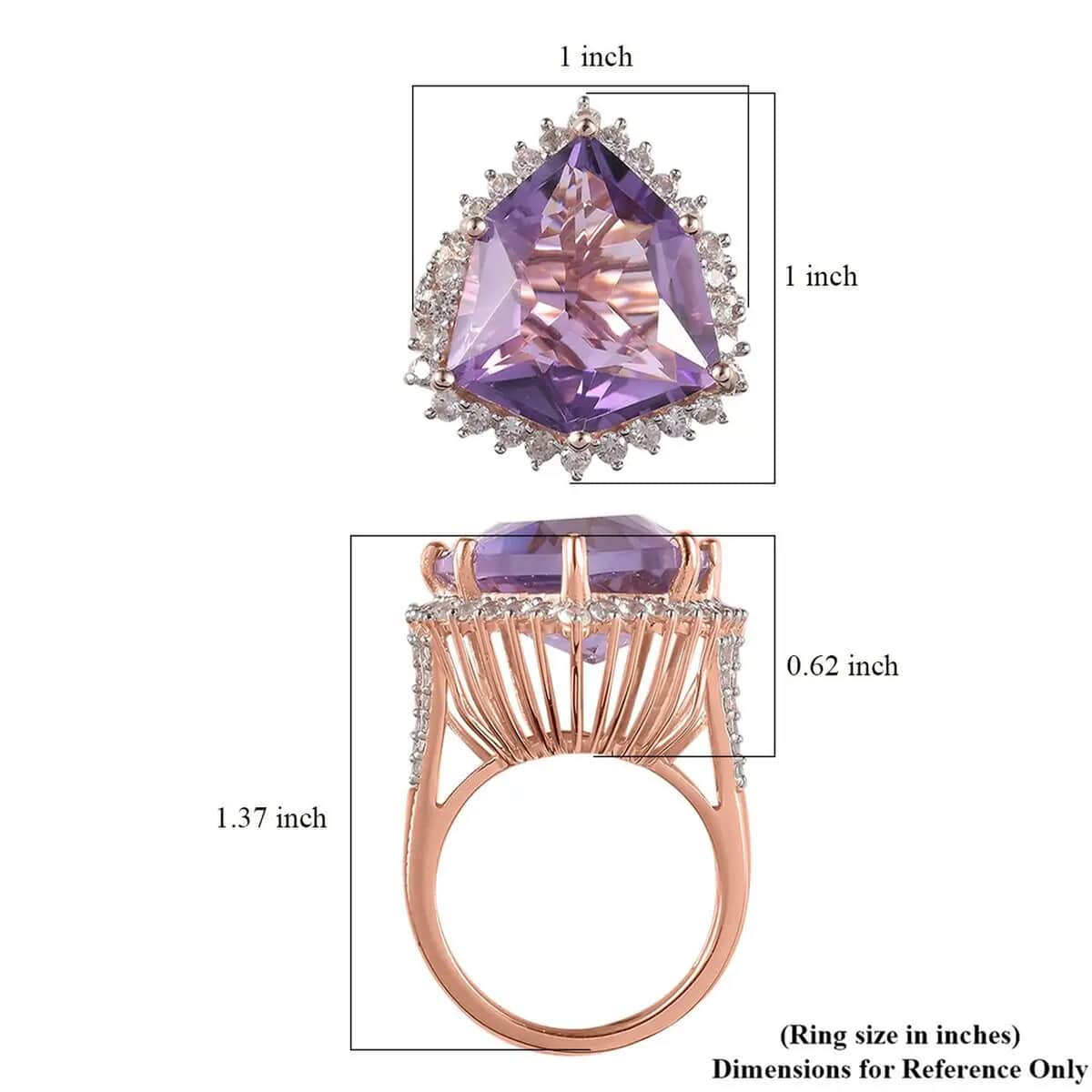 Rose De France Amethyst and White Zircon Ring in Vermeil Rose Gold Over Sterling Silver (Size 6.0) 17.15 ctw image number 6